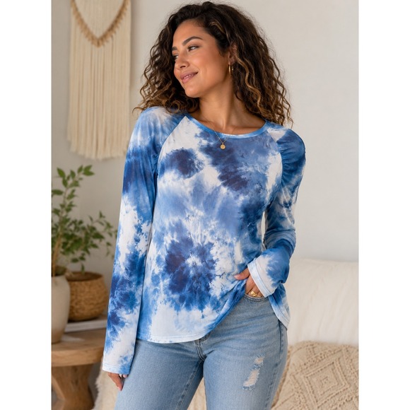 BOLD elements Tops - Bold Elements Blue Tie Dye Nylon Mesh Long Sleeve Top Boho Aesthetic Casual XL